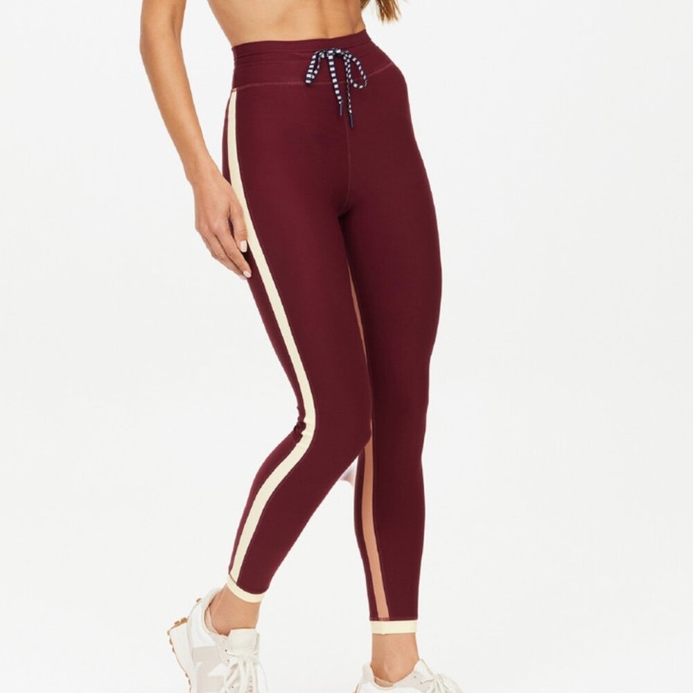 The Upside TRAIL 25IN MIDI PANT, bordeaux burgundy w/ butter yellow, size M NWT
